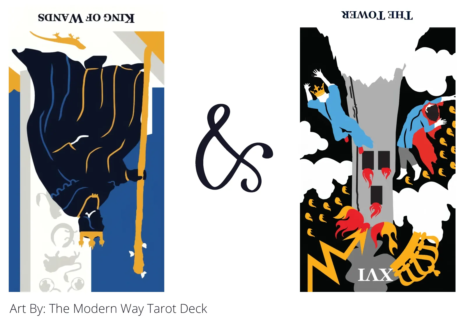 king of wands reversed and the tower reversed tarot cards together