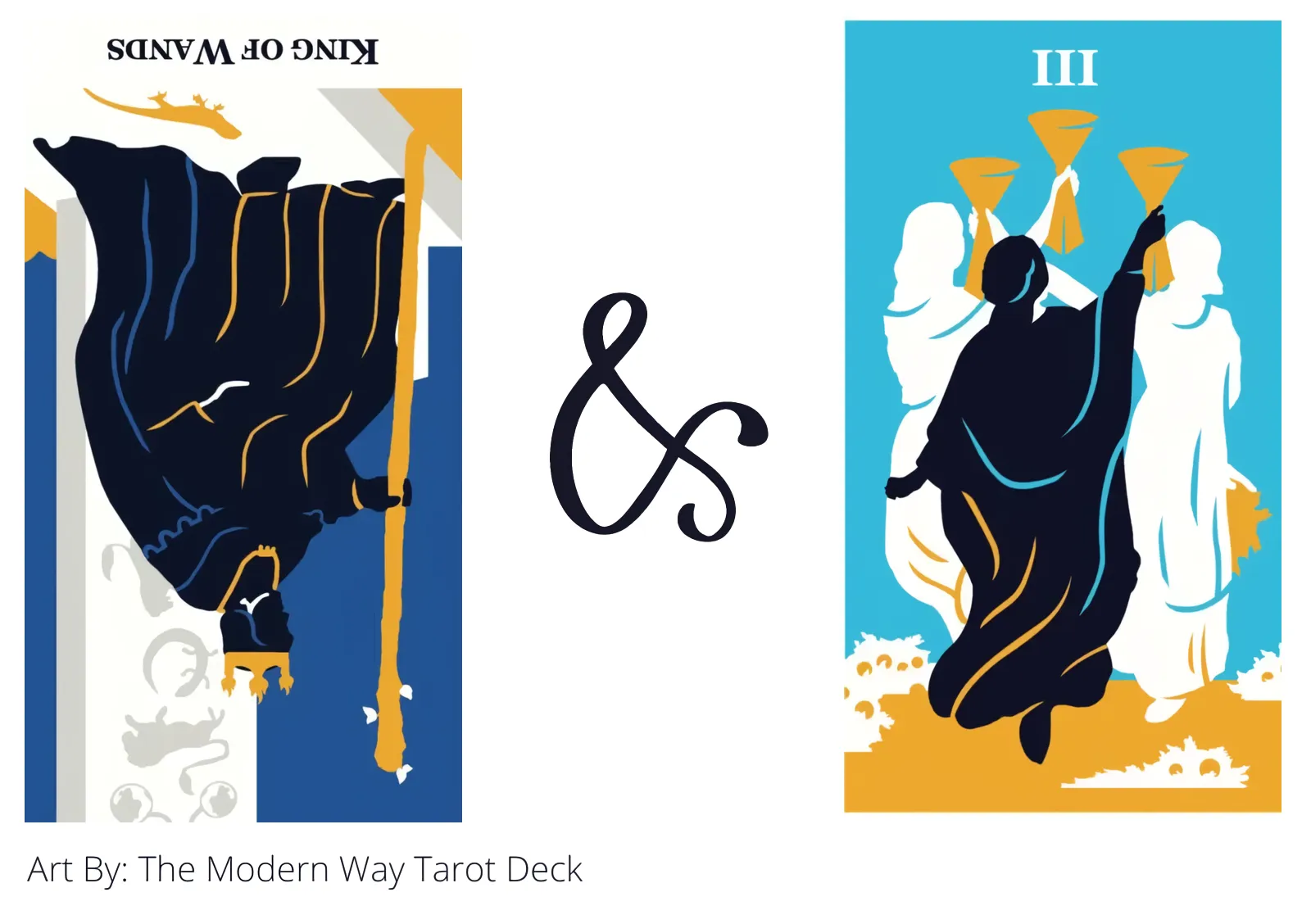 king of wands reversed and three of cups tarot cards together