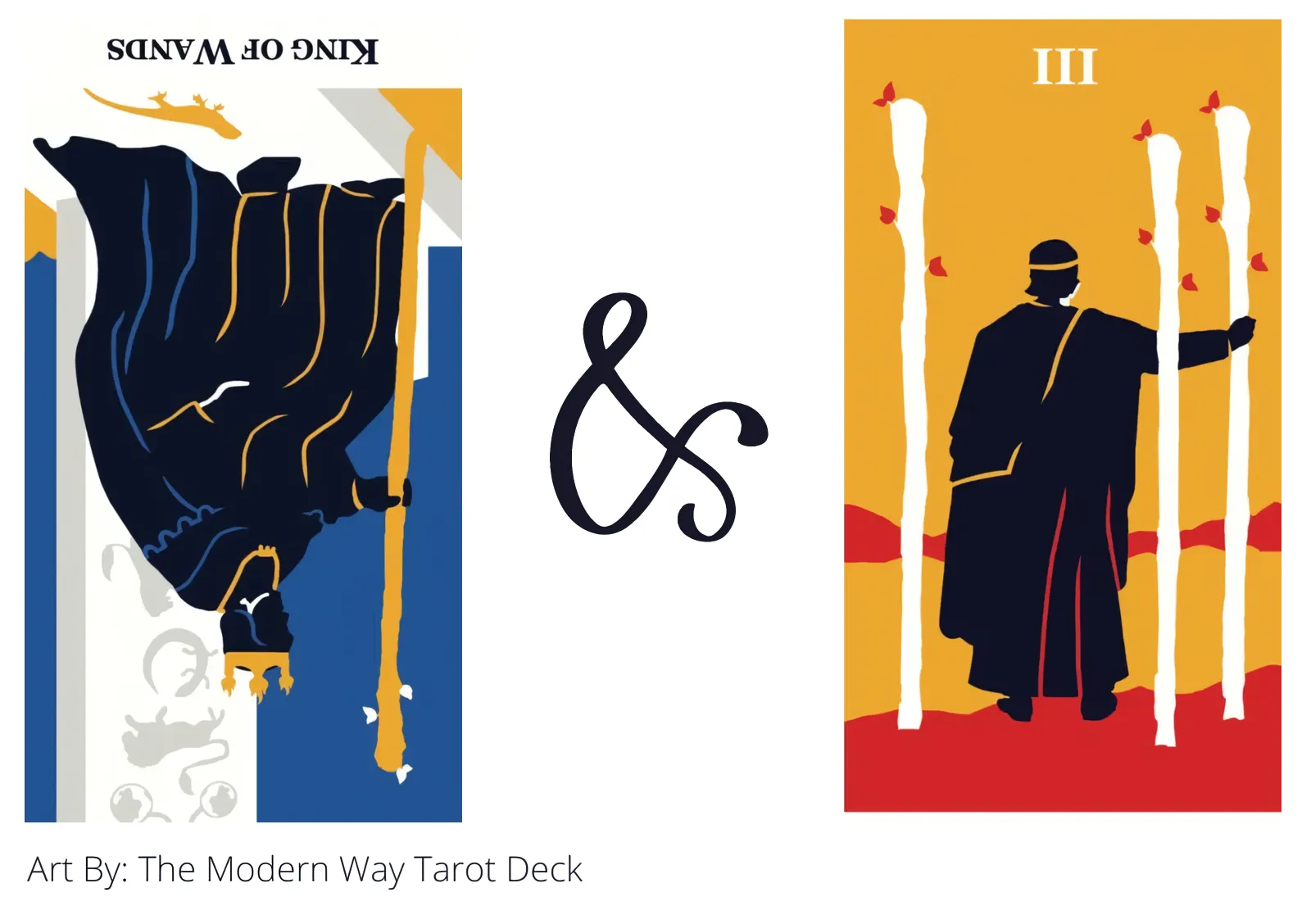 king of wands reversed and three of wands tarot cards together