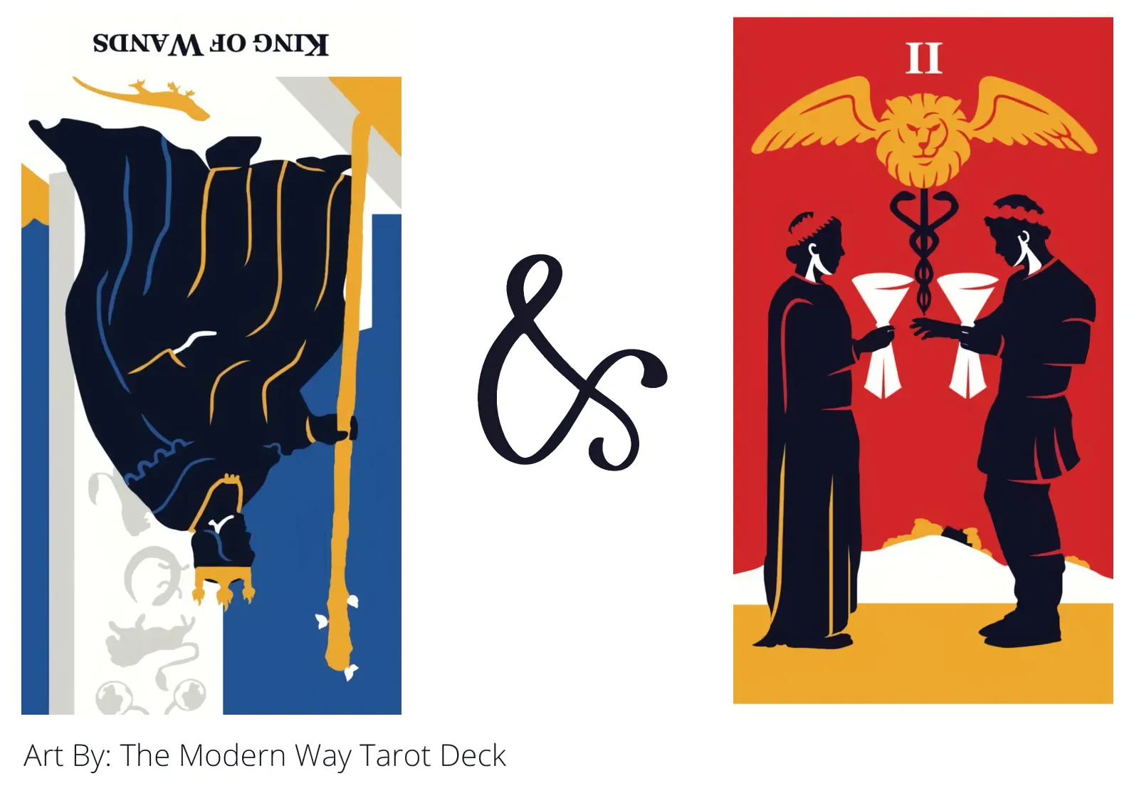 king of wands reversed and two of cups tarot cards together