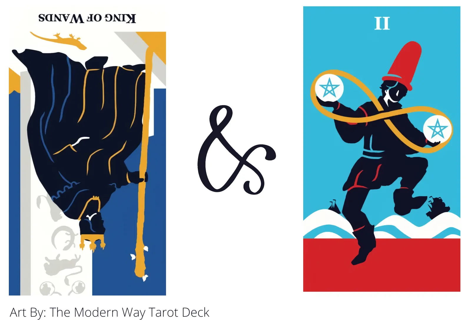 king of wands reversed and two of pentacles tarot cards together