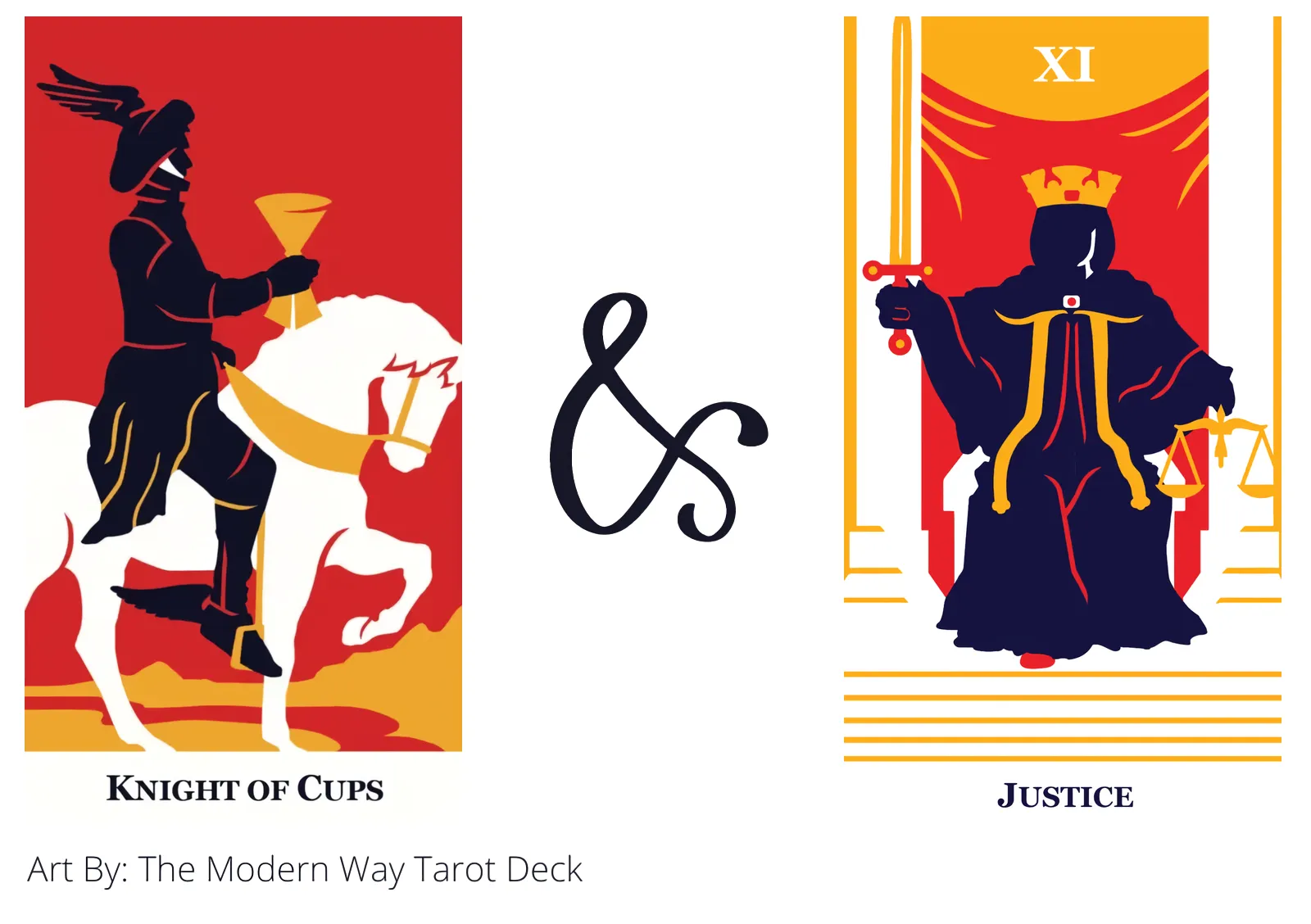 knight of cups and justice tarot cards together