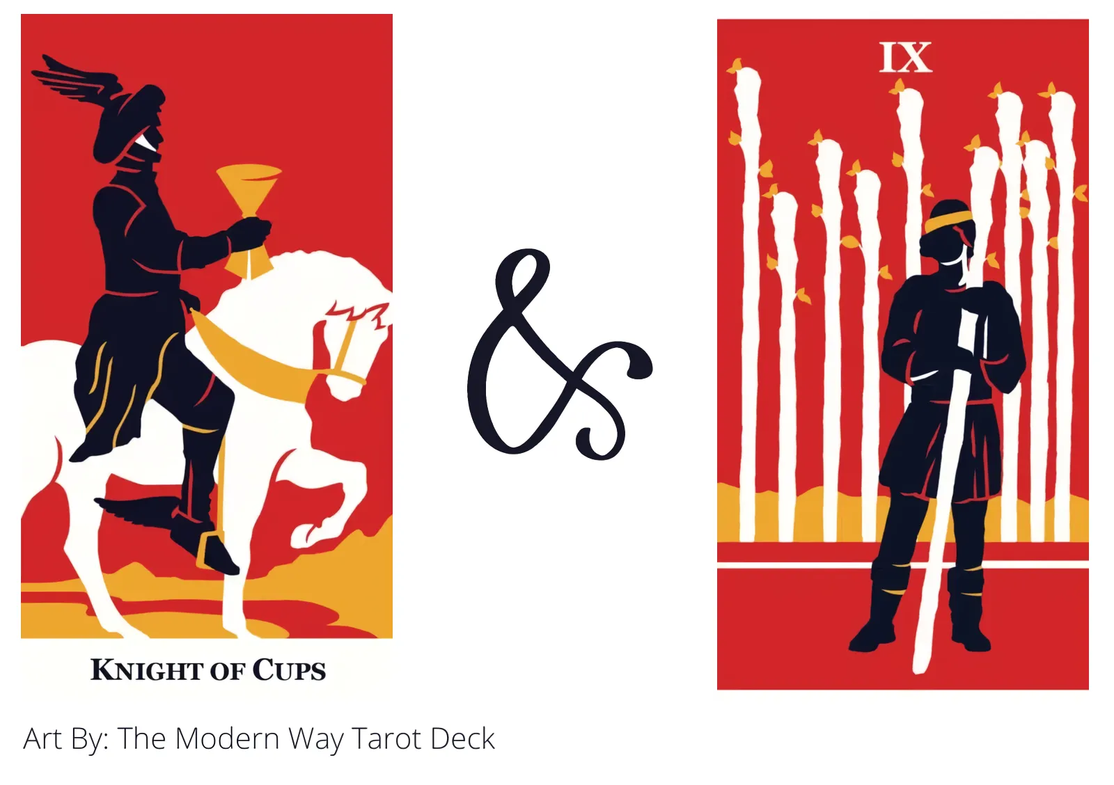 knight of cups and nine of wands tarot cards together