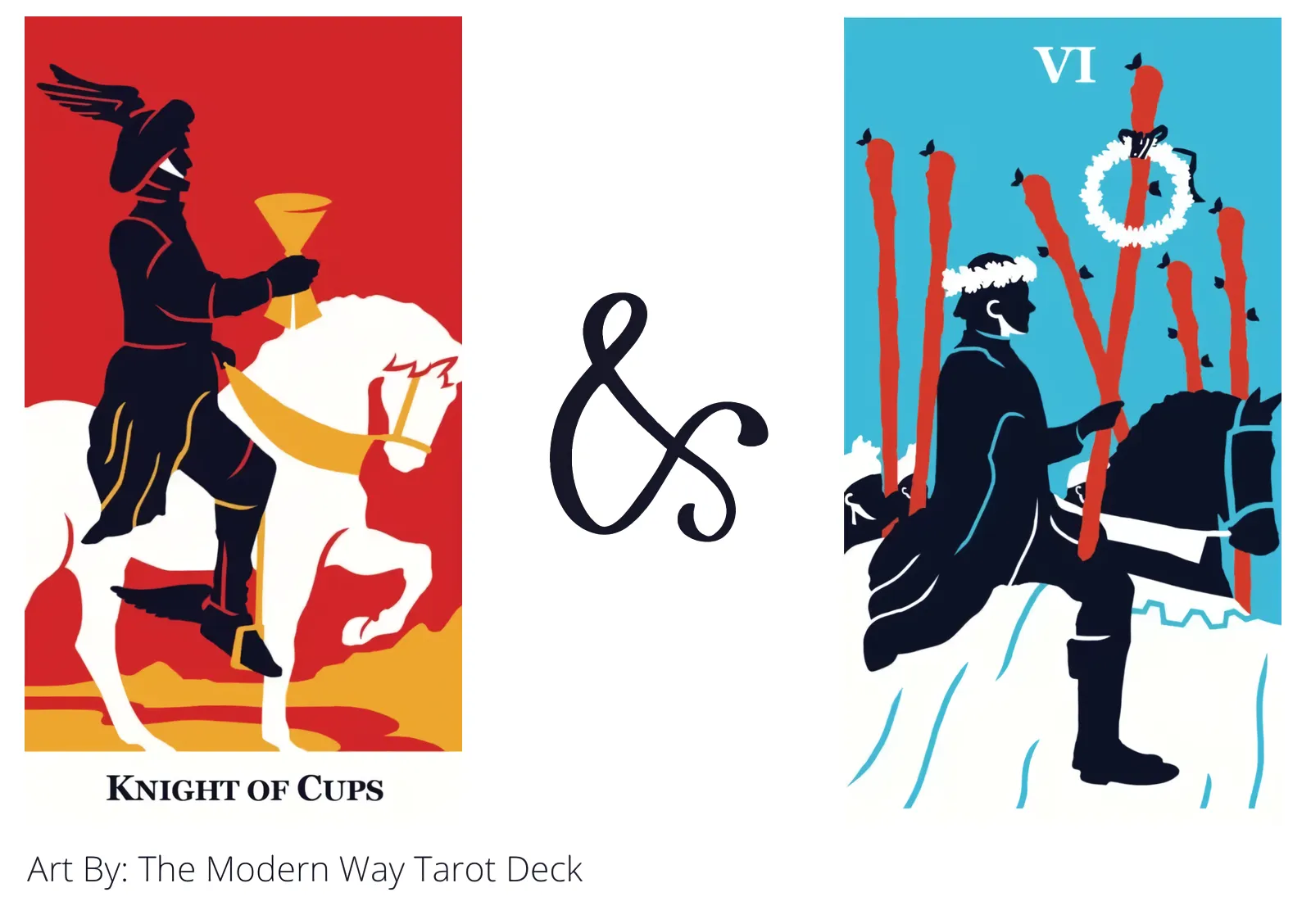 knight of cups and six of wands tarot cards together