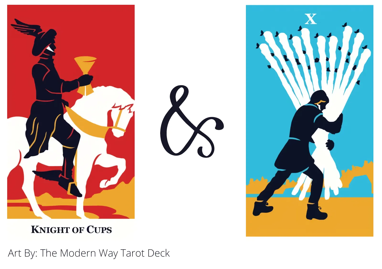 knight of cups and ten of wands tarot cards together