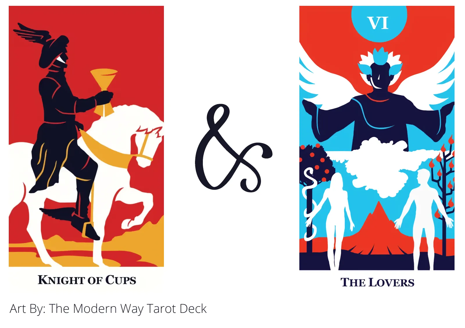 knight of cups and the lovers tarot cards together