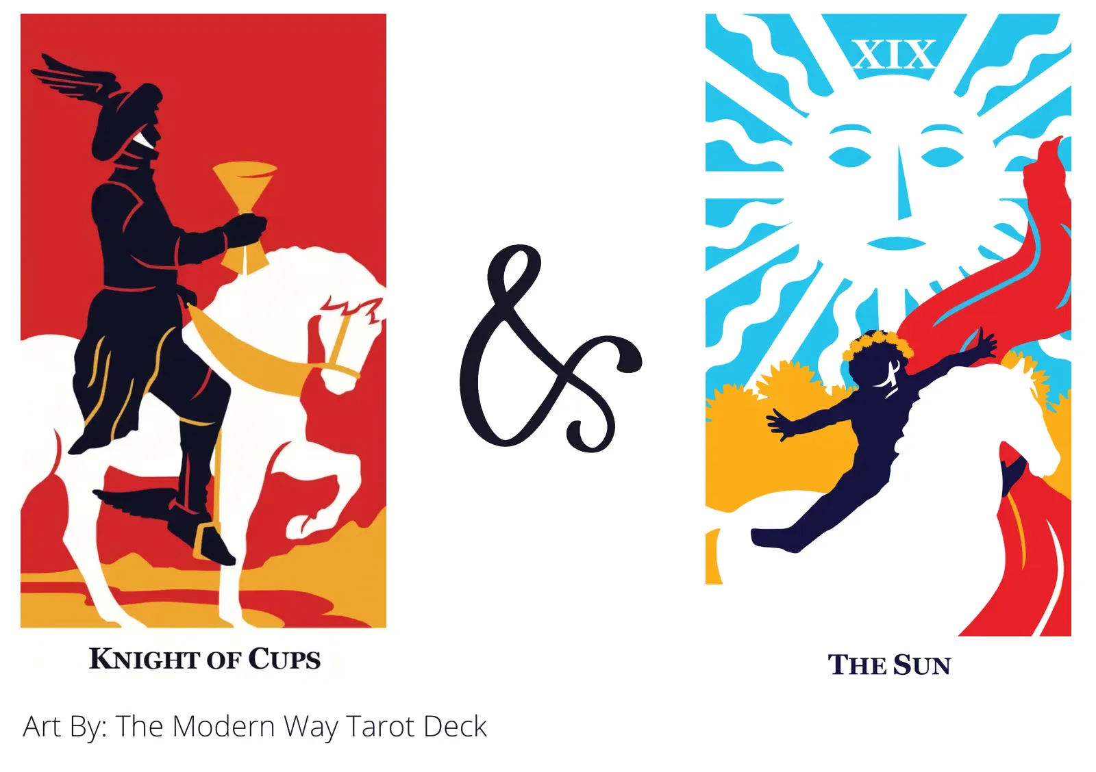 knight of cups and the sun tarot cards together