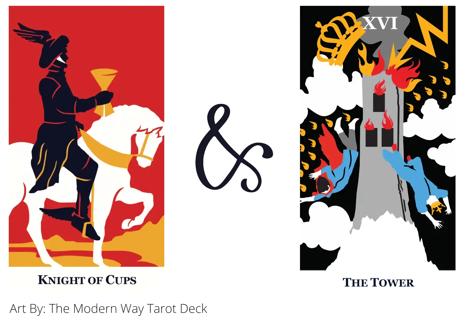 knight of cups and the tower tarot cards together
