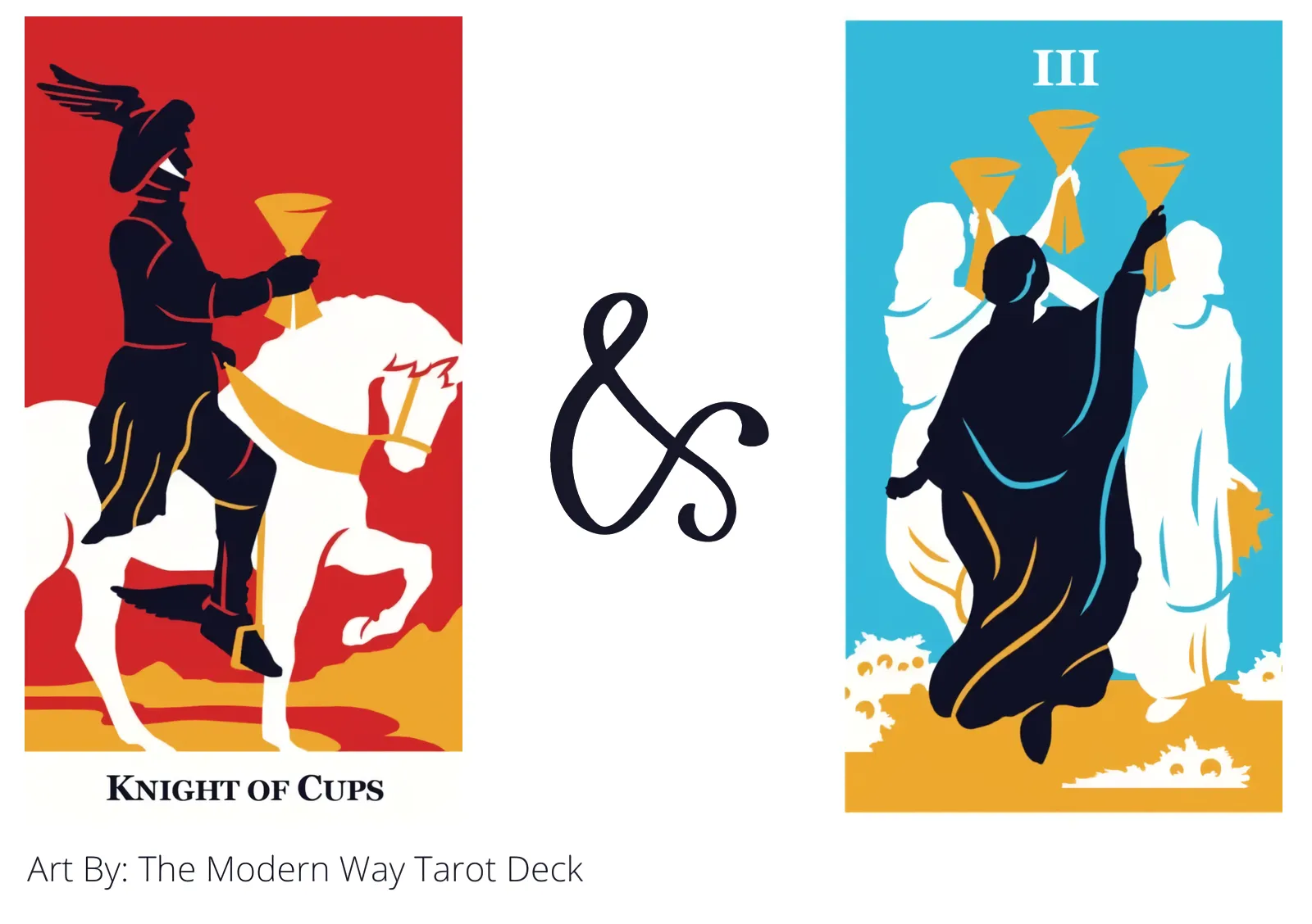 knight of cups and three of cups tarot cards together