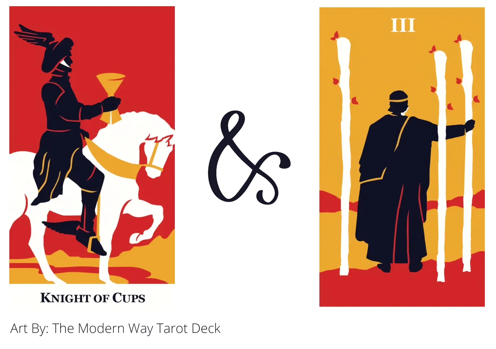 knight of cups and three of wands tarot cards together