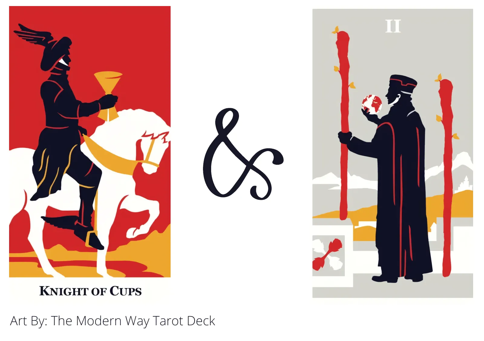 knight of cups and two of wands tarot cards together