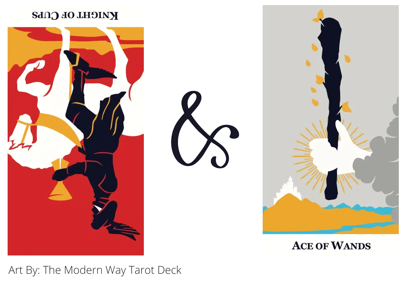 knight of cups reversed and ace of wands tarot cards together