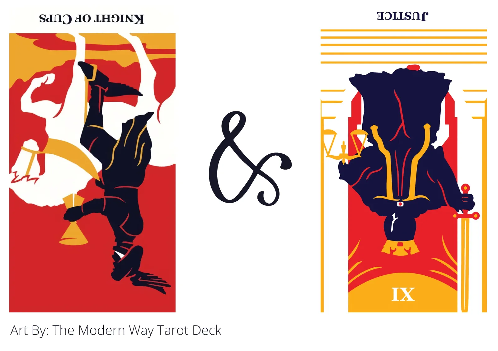 knight of cups reversed and justice reversed tarot cards together