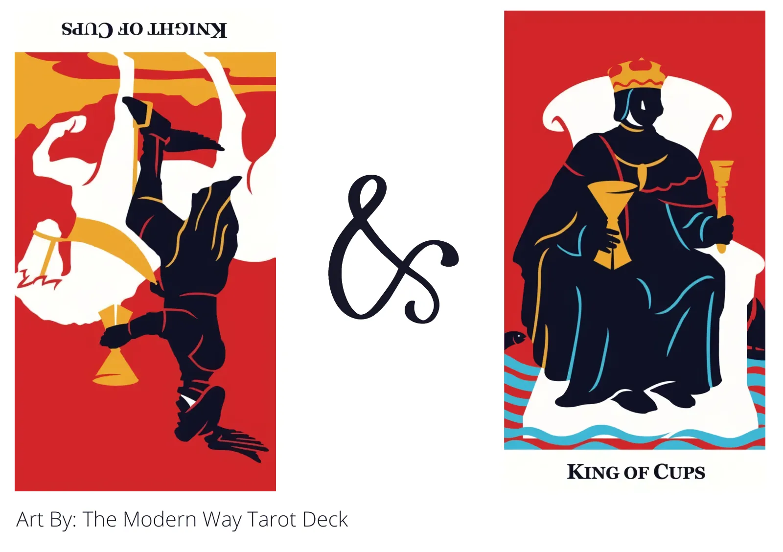 knight of cups reversed and king of cups tarot cards together