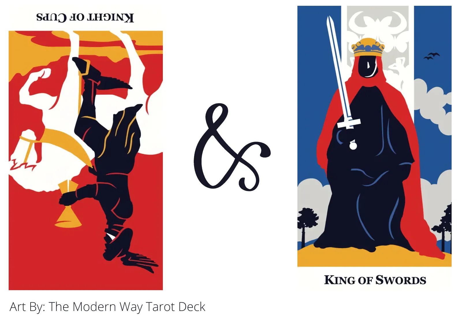 knight of cups reversed and king of swords tarot cards together