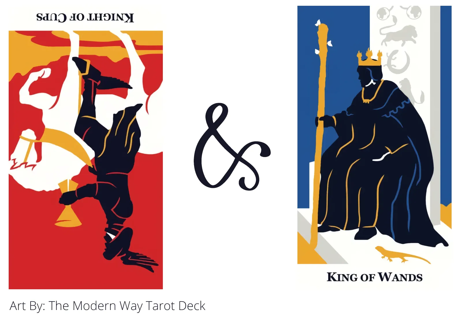 knight of cups reversed and king of wands tarot cards together