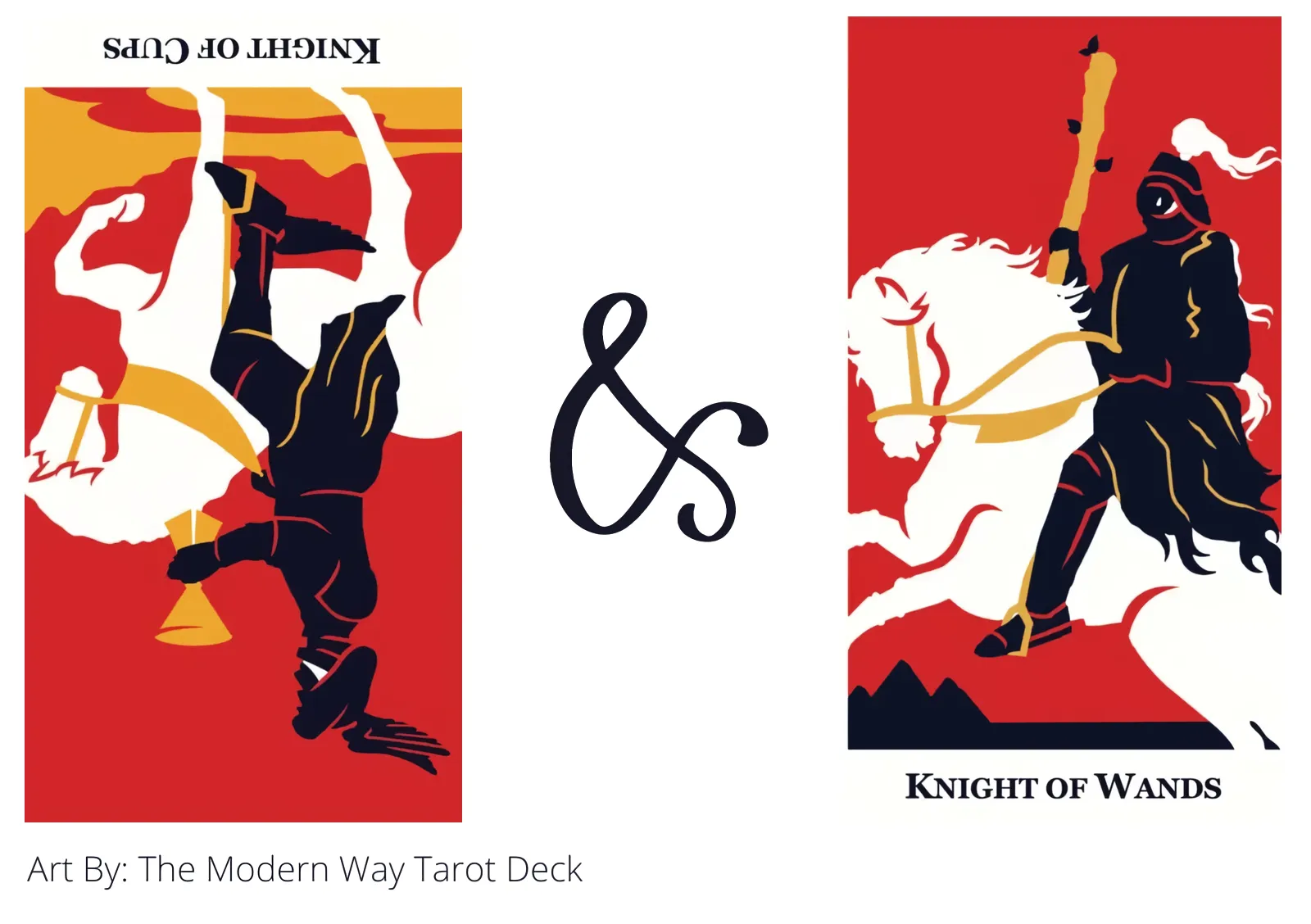 knight of cups reversed and knight of wands tarot cards together
