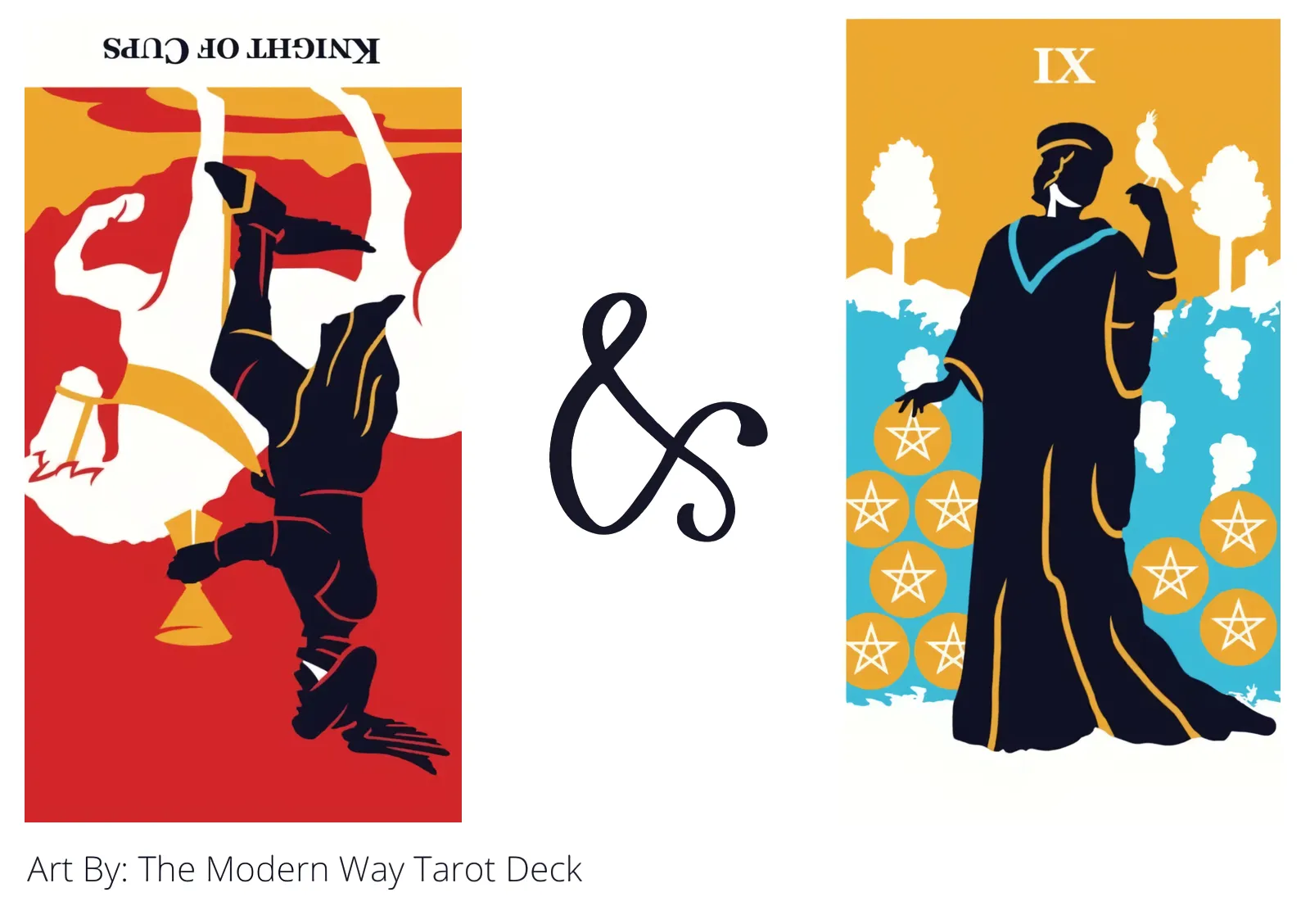 knight of cups reversed and nine of pentacles tarot cards together