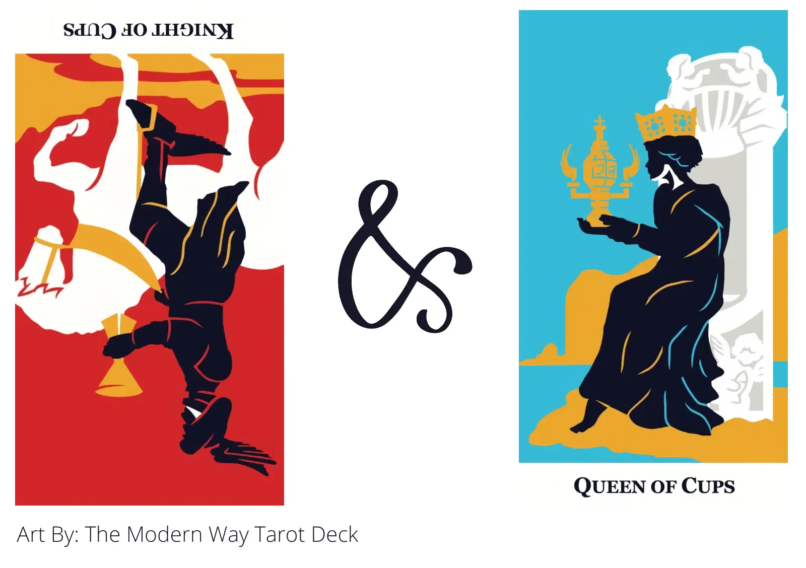 knight of cups reversed and queen of cups tarot cards together