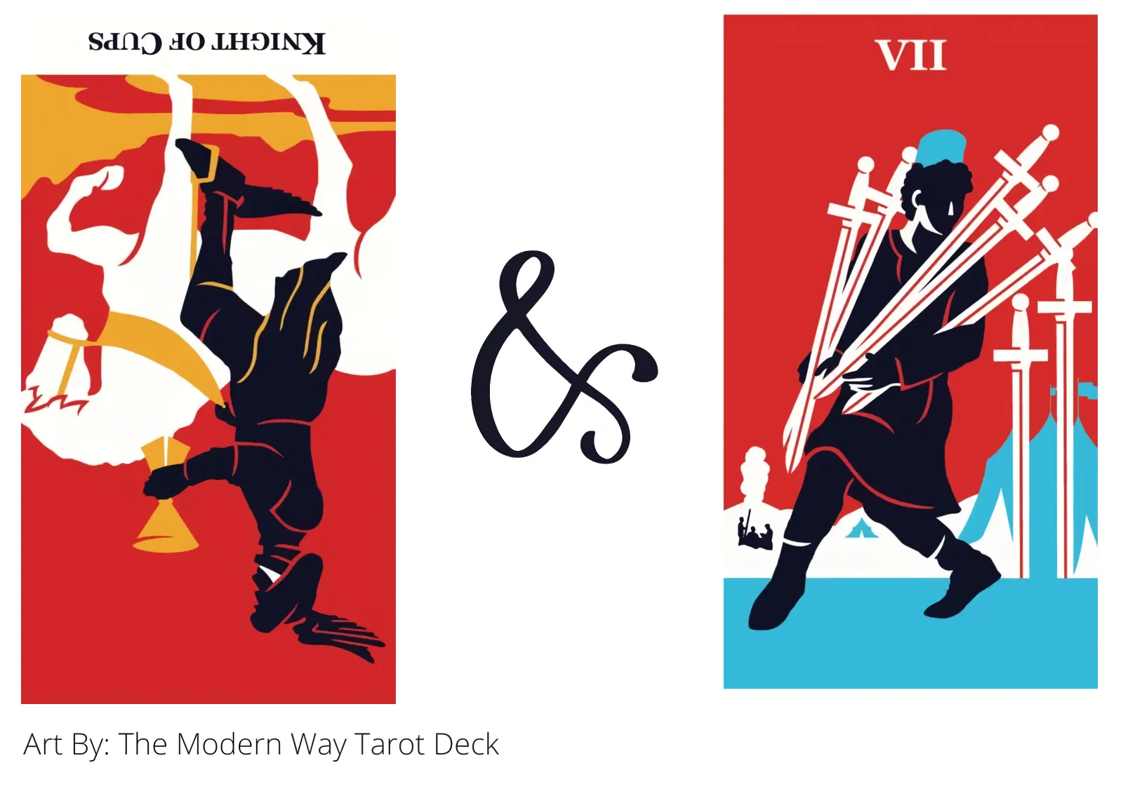 knight of cups reversed and seven of swords tarot cards together