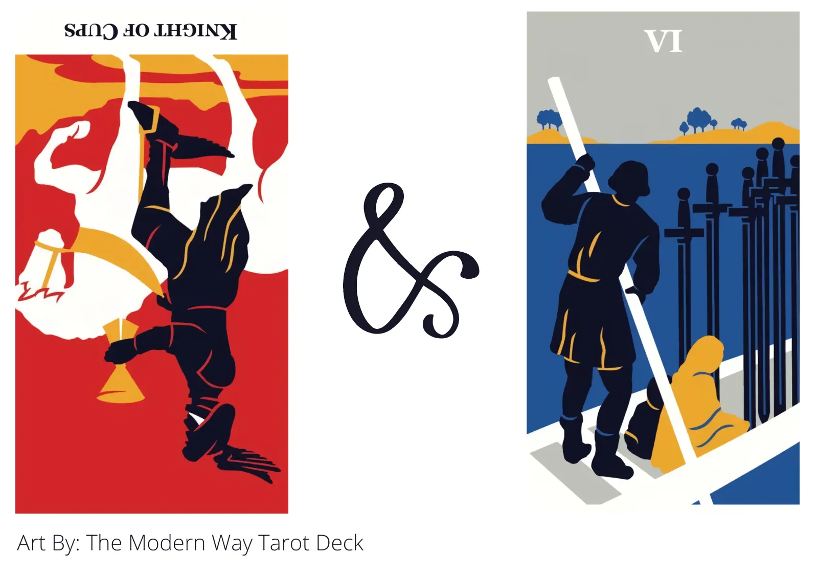 knight of cups reversed and six of swords tarot cards together