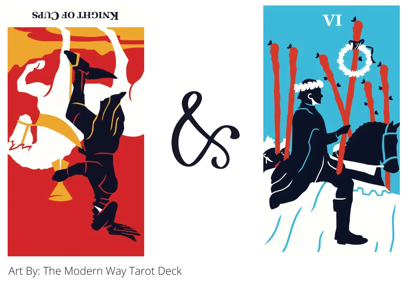 knight of cups reversed and six of wands tarot cards together