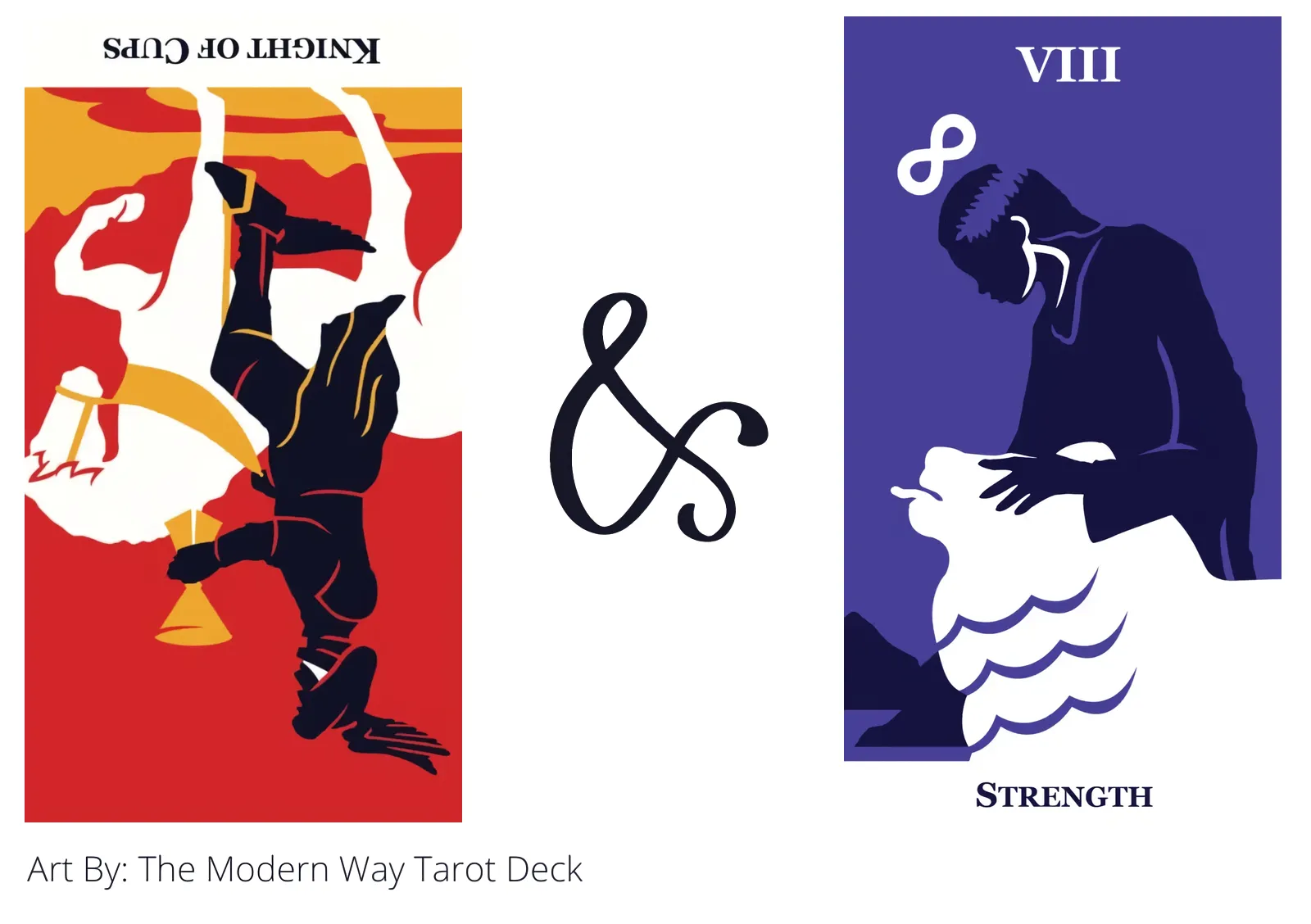 knight of cups reversed and strength tarot cards together