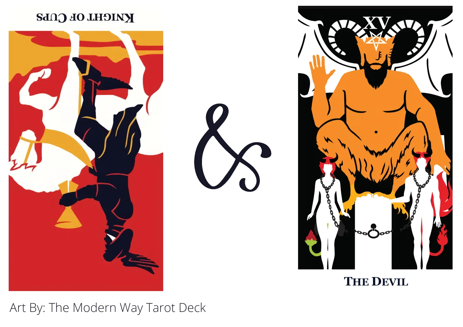knight of cups reversed and the devil tarot cards together