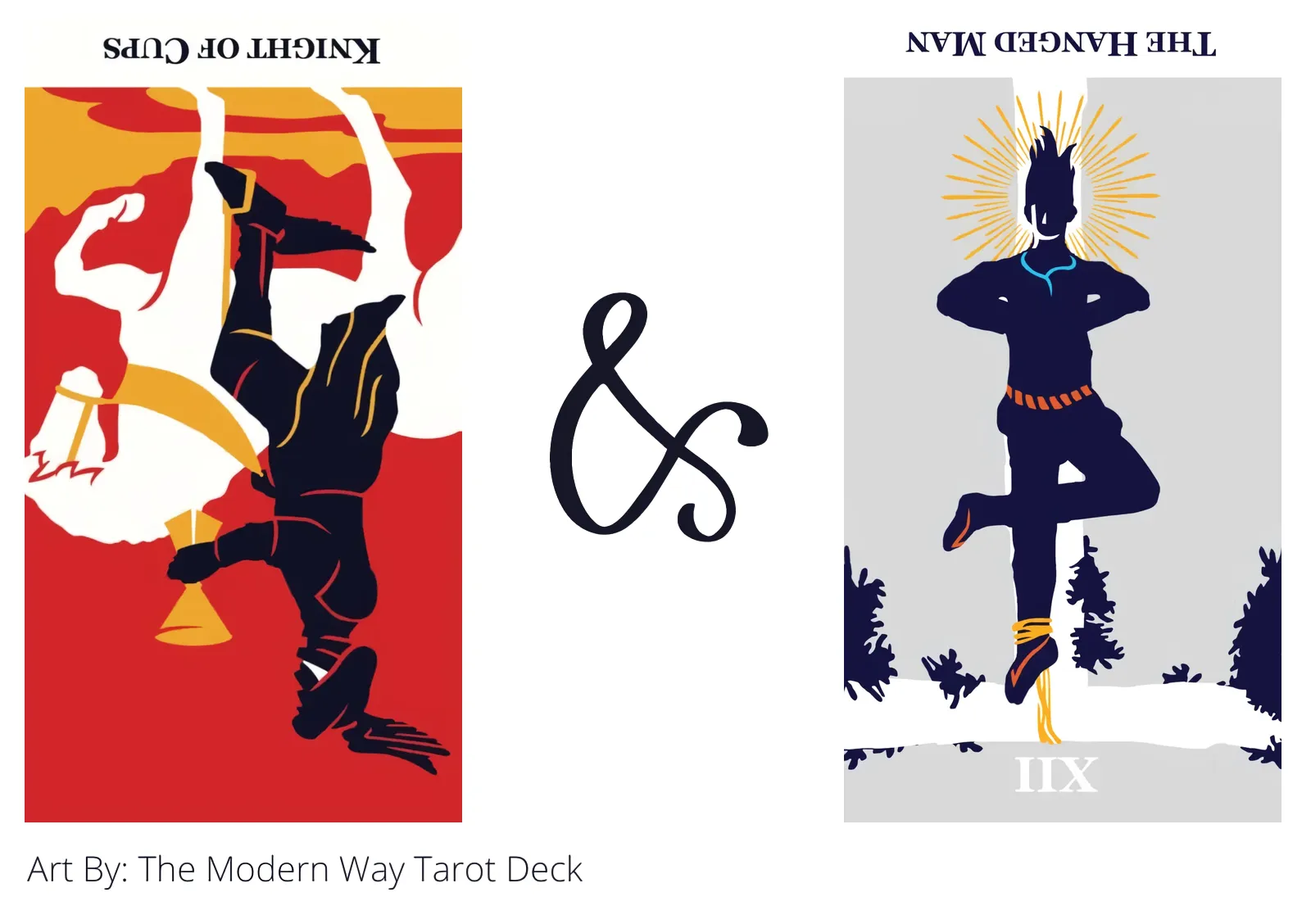 knight of cups reversed and the hanged man reversed tarot cards together