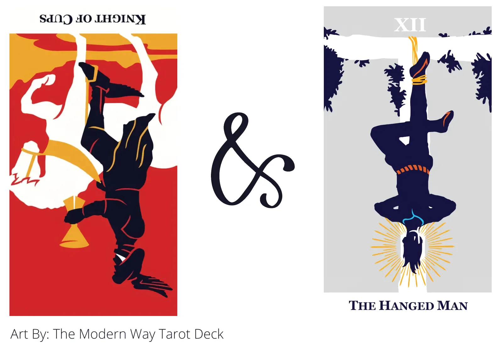 knight of cups reversed and the hanged man tarot cards together
