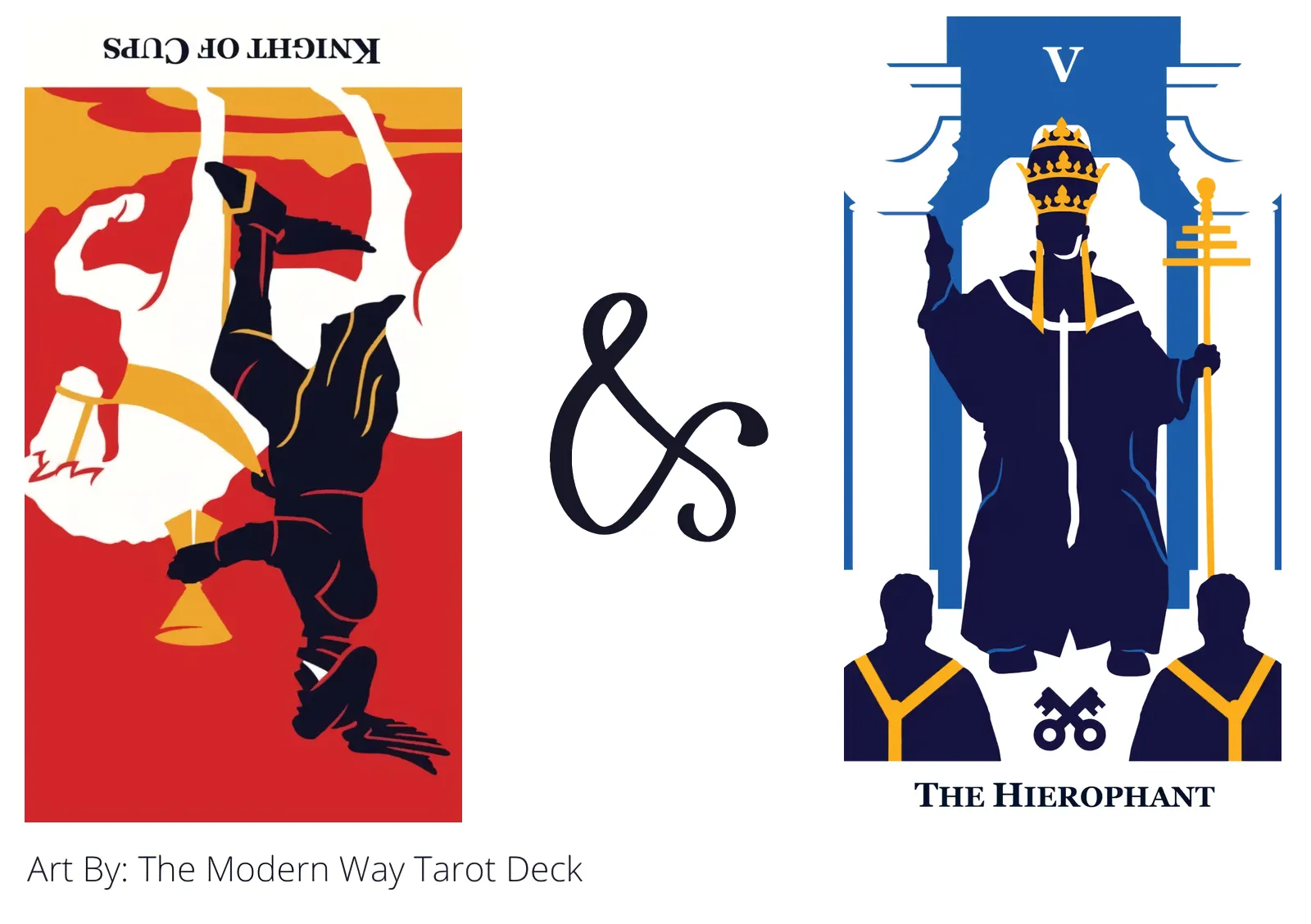 knight of cups reversed and the hierophant tarot cards together