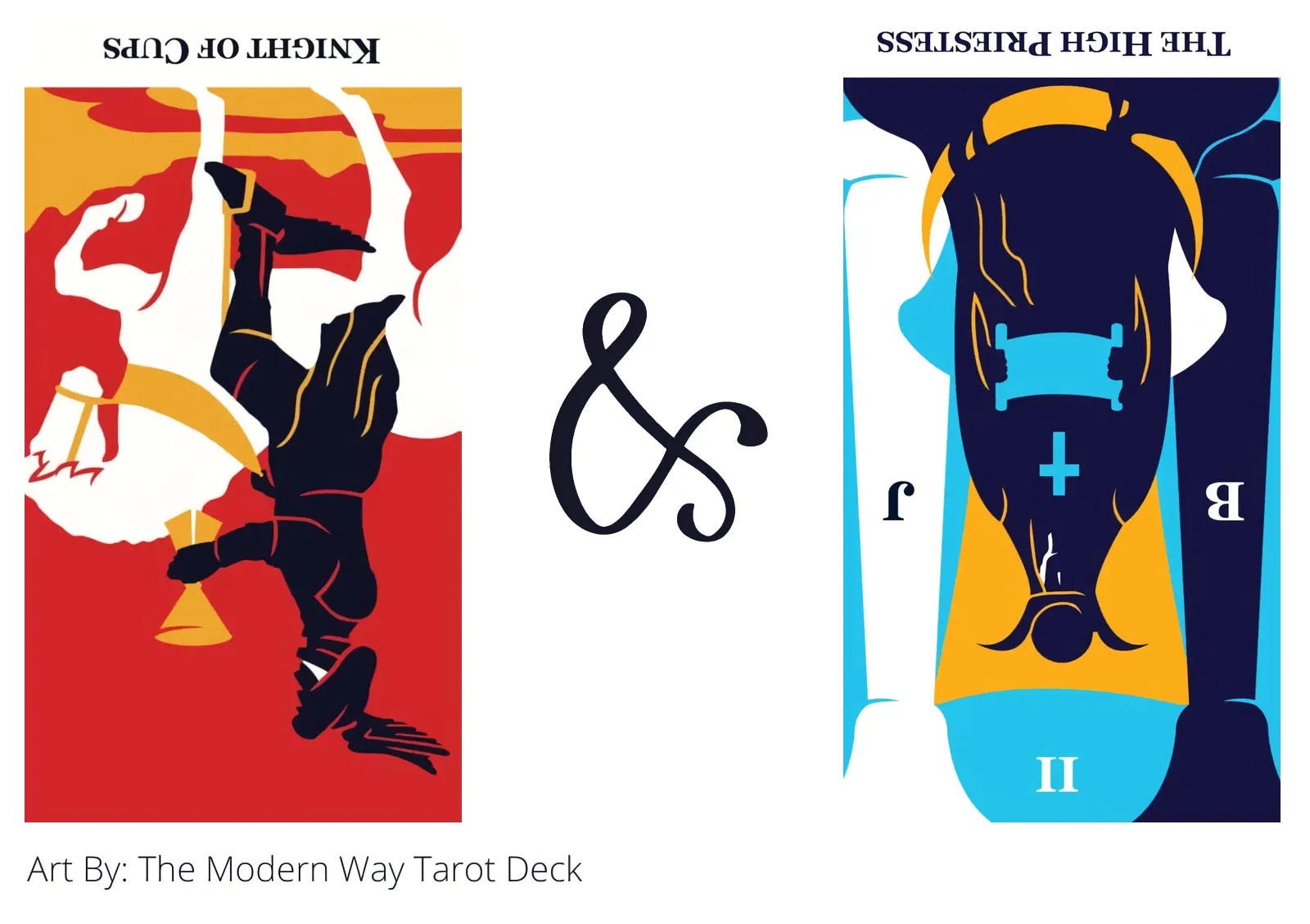knight of cups reversed and the high priestess reversed tarot cards together