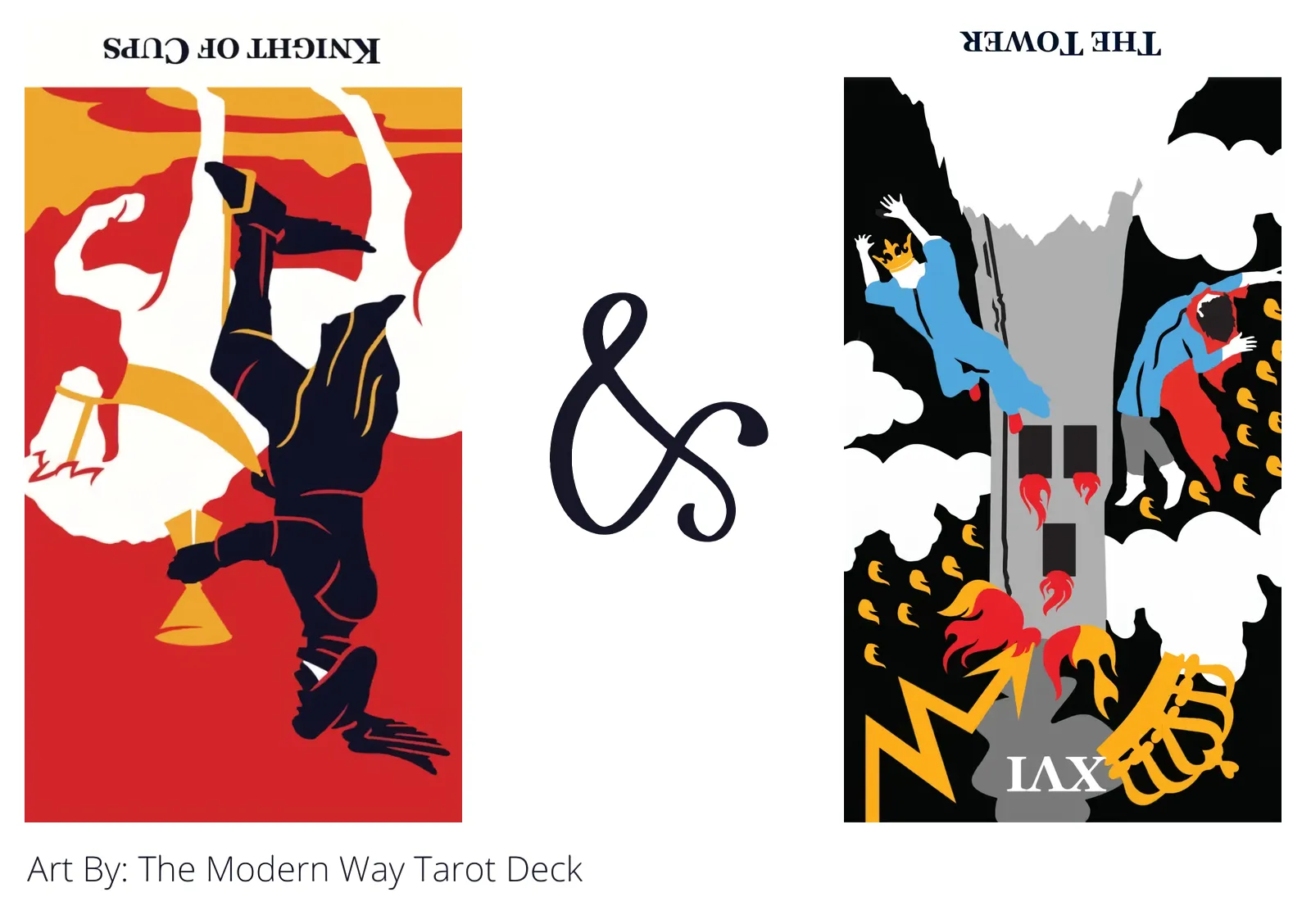 knight of cups reversed and the tower reversed tarot cards together