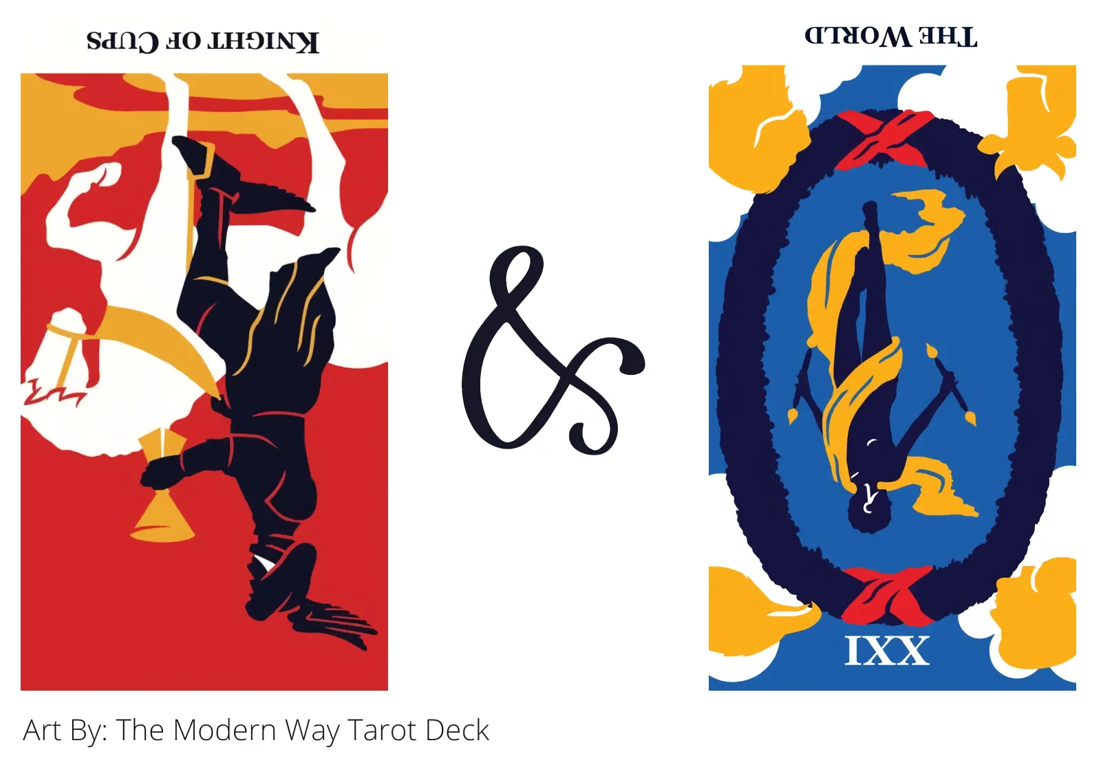 knight of cups reversed and the world reversed tarot cards together