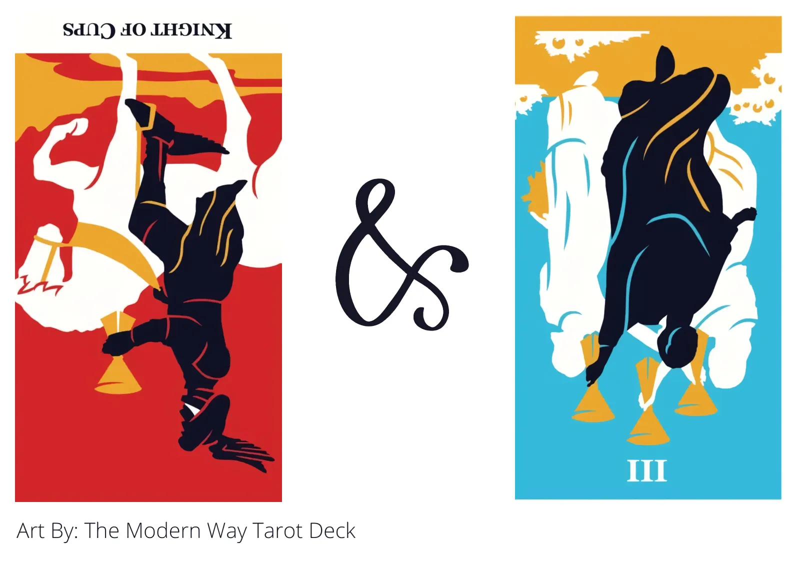 knight of cups reversed and three of cups reversed tarot cards together