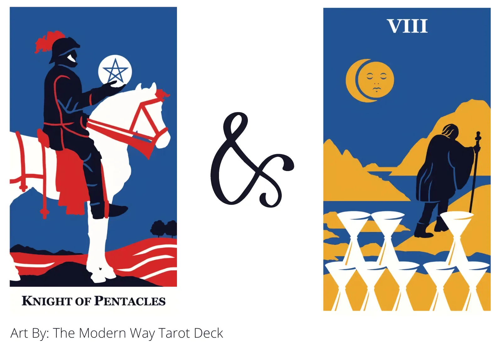 knight of pentacles and eight of cups tarot cards together