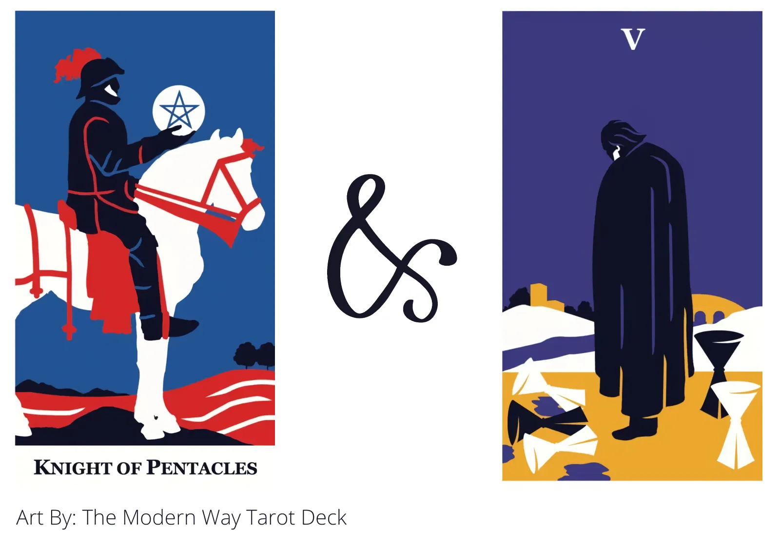 knight of pentacles and five of cups tarot cards together