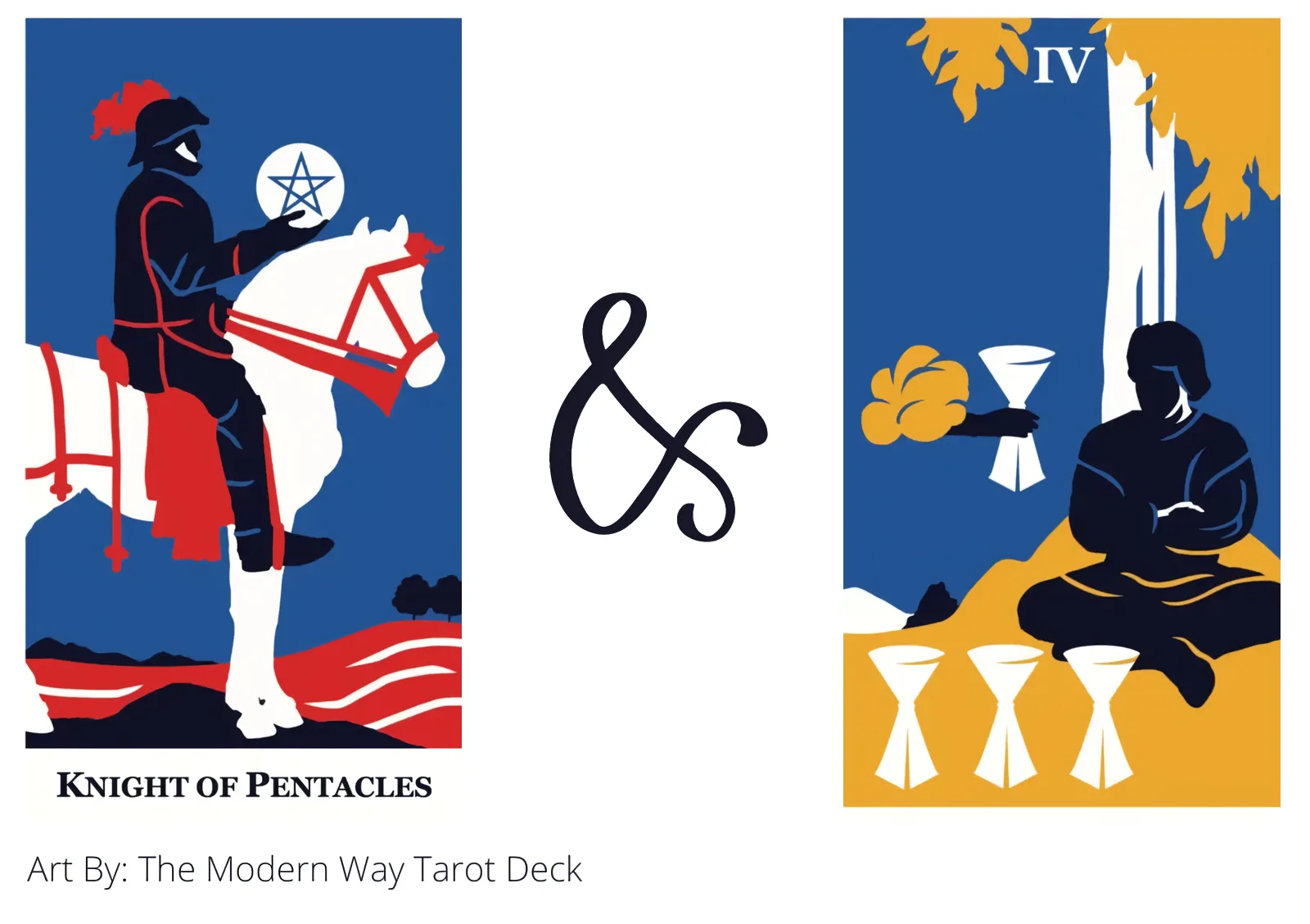 knight of pentacles and four of cups tarot cards together