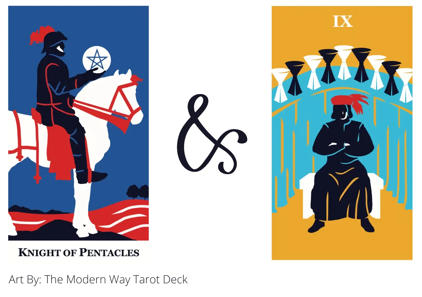 knight of pentacles and nine of cups tarot cards together