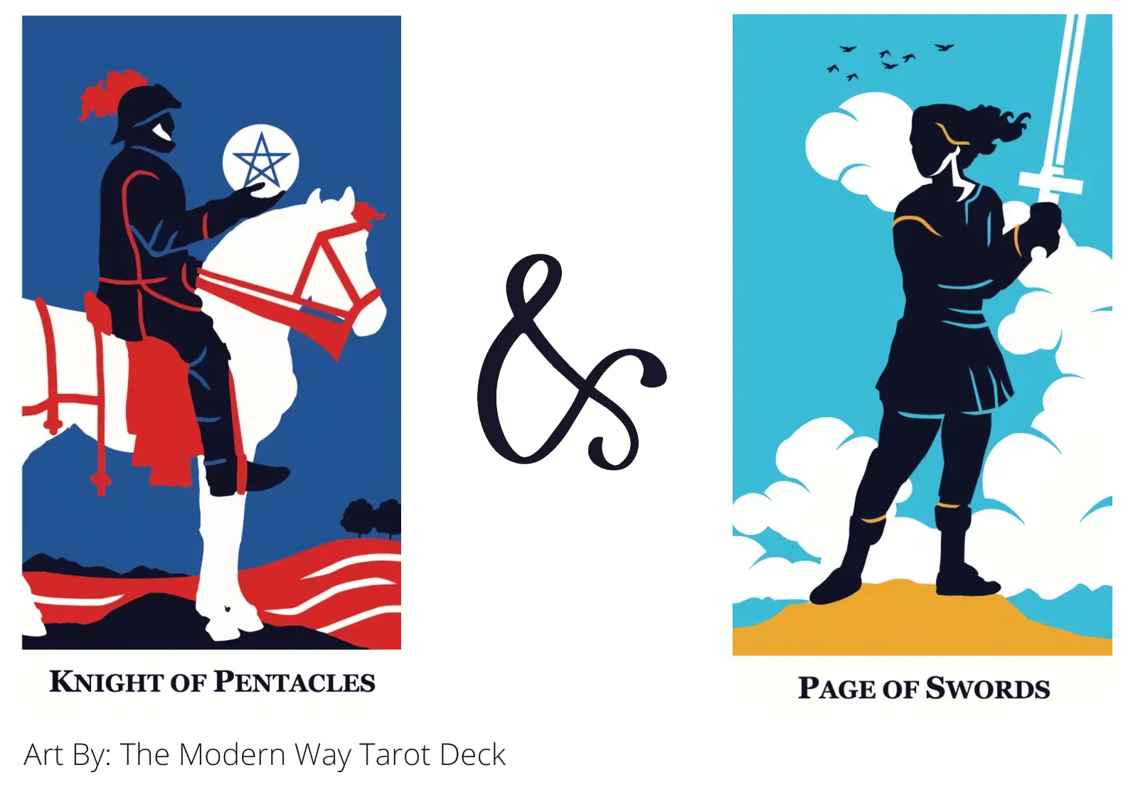 knight of pentacles and page of swords tarot cards together