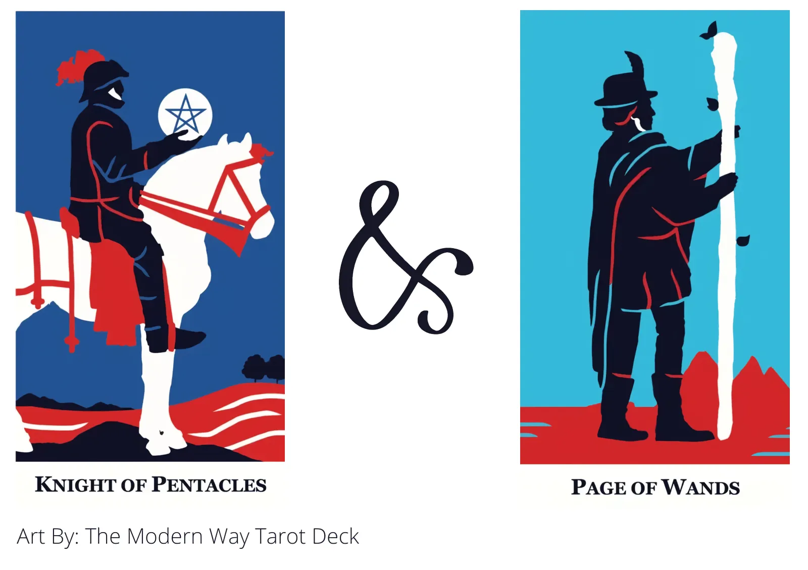 knight of pentacles and page of wands tarot cards together