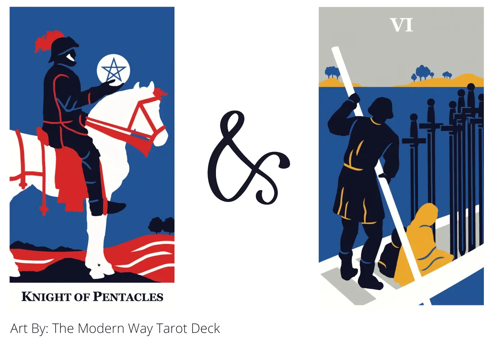 knight of pentacles and six of swords tarot cards together