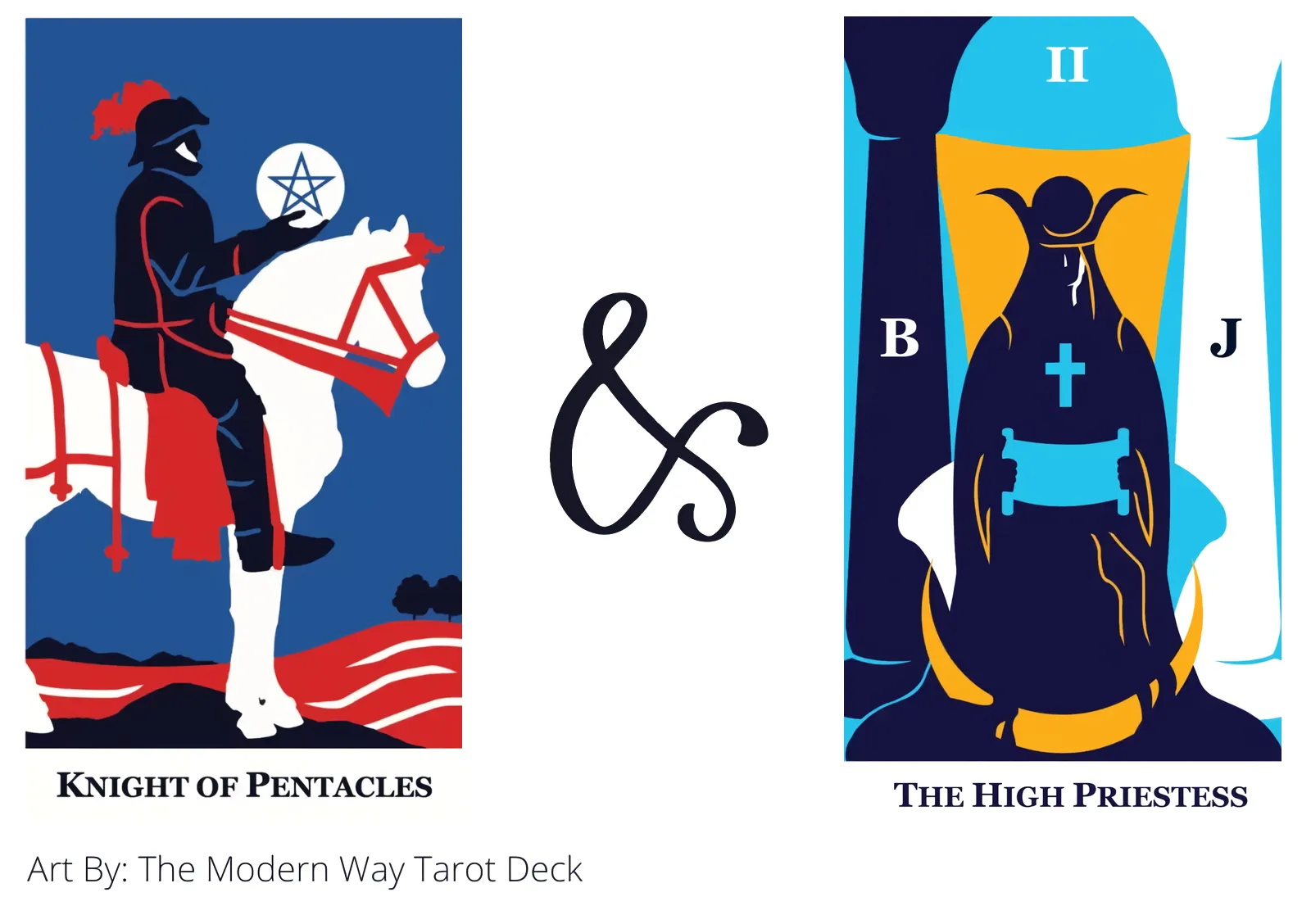 knight of pentacles and the high priestess tarot cards together