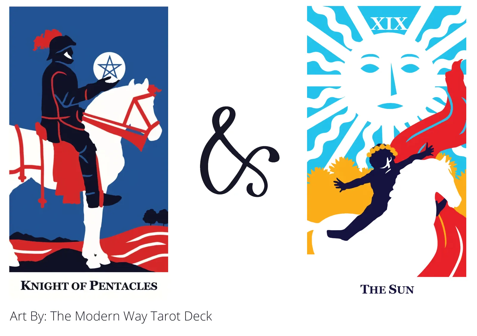knight of pentacles and the sun tarot cards together