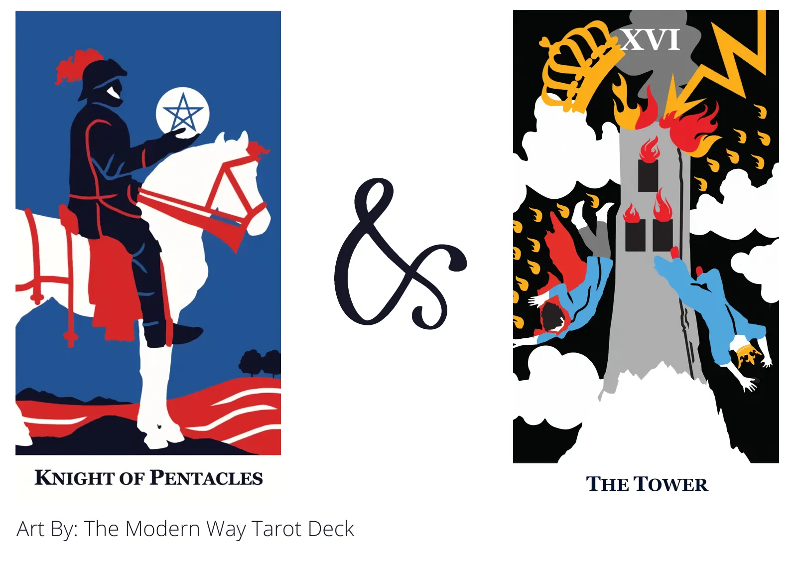 knight of pentacles and the tower tarot cards together
