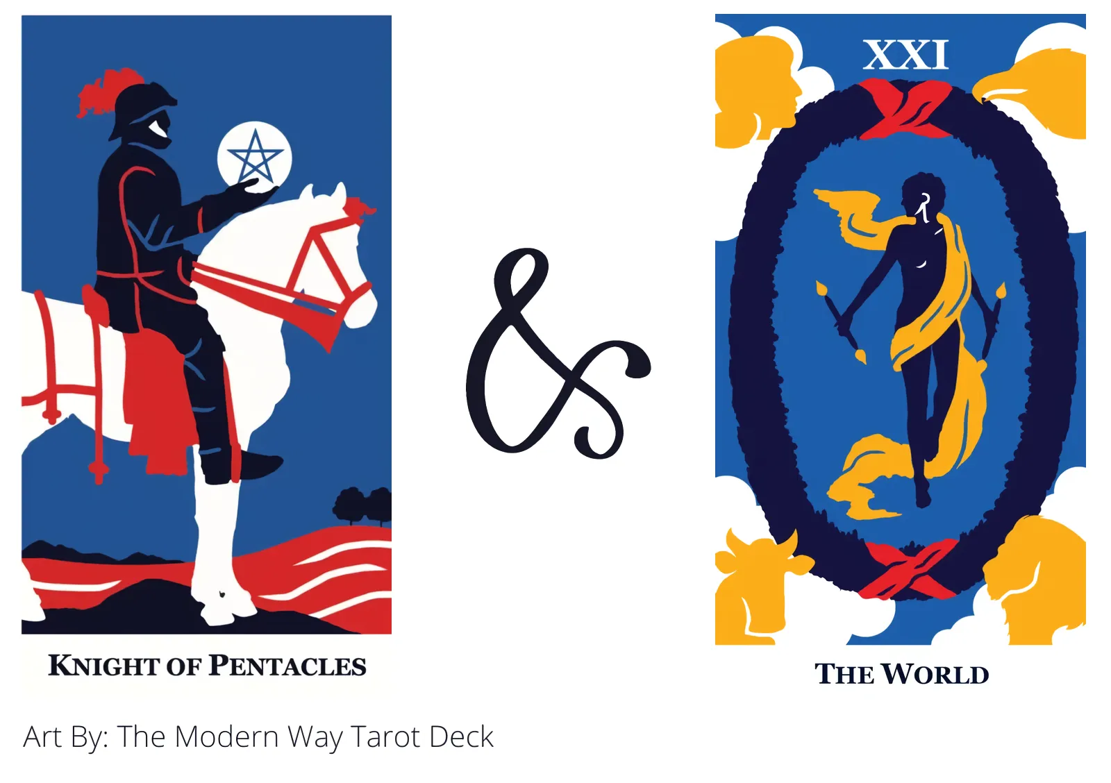 knight of pentacles and the world tarot cards together