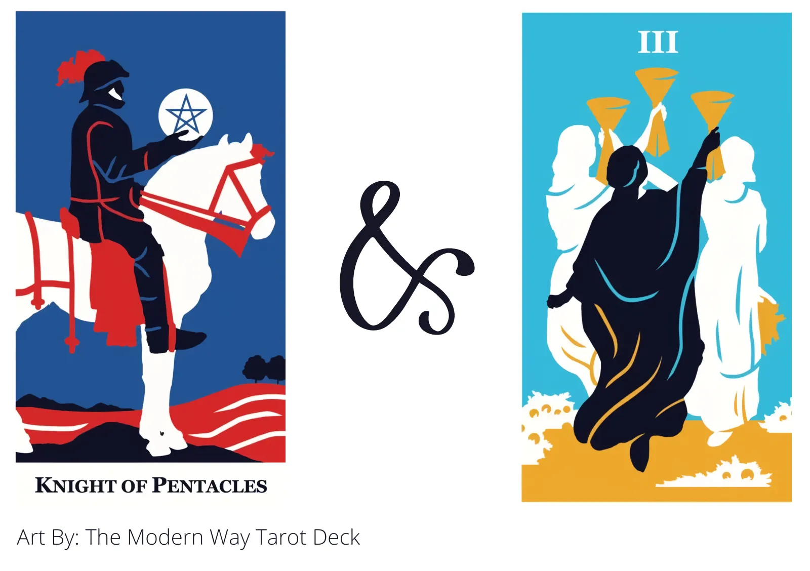 knight of pentacles and three of cups tarot cards together