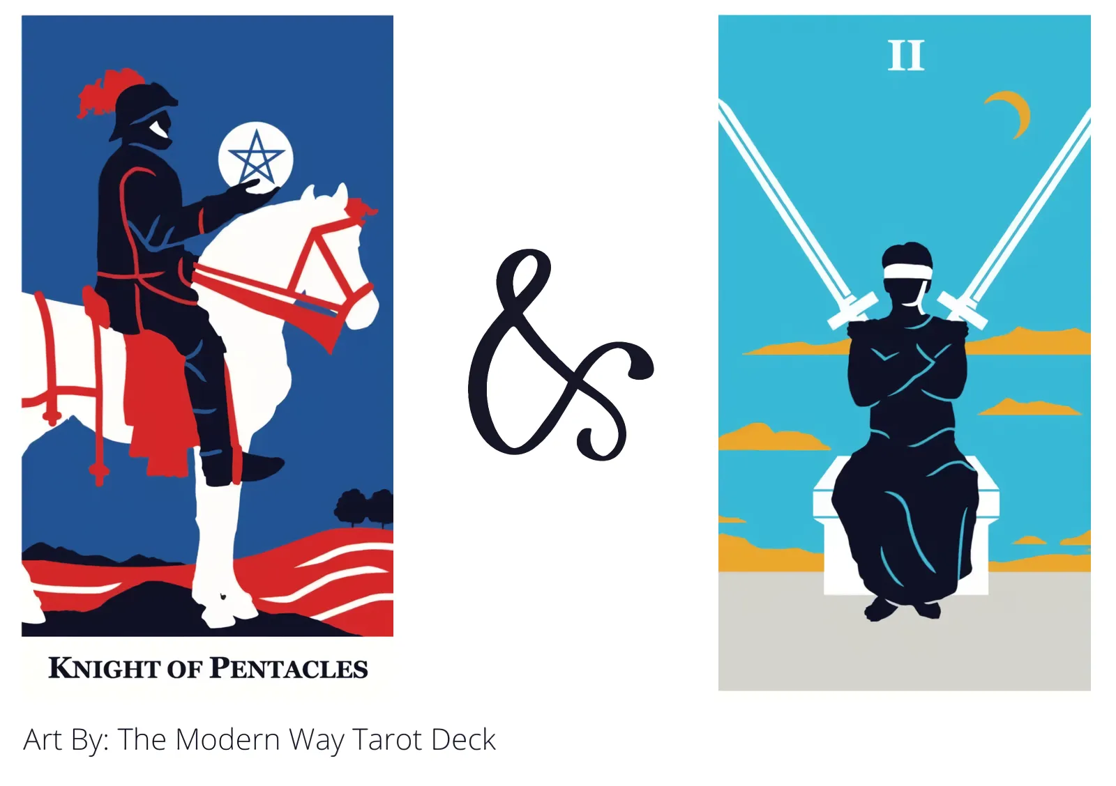 knight of pentacles and two of swords tarot cards together