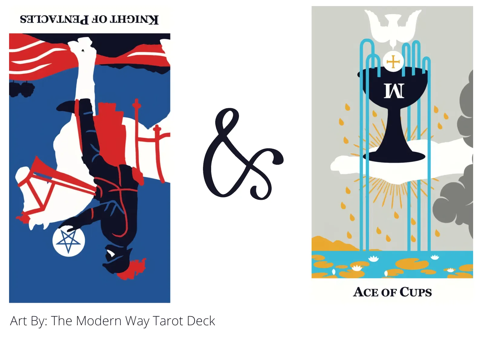 knight of pentacles reversed and ace of cups tarot cards together