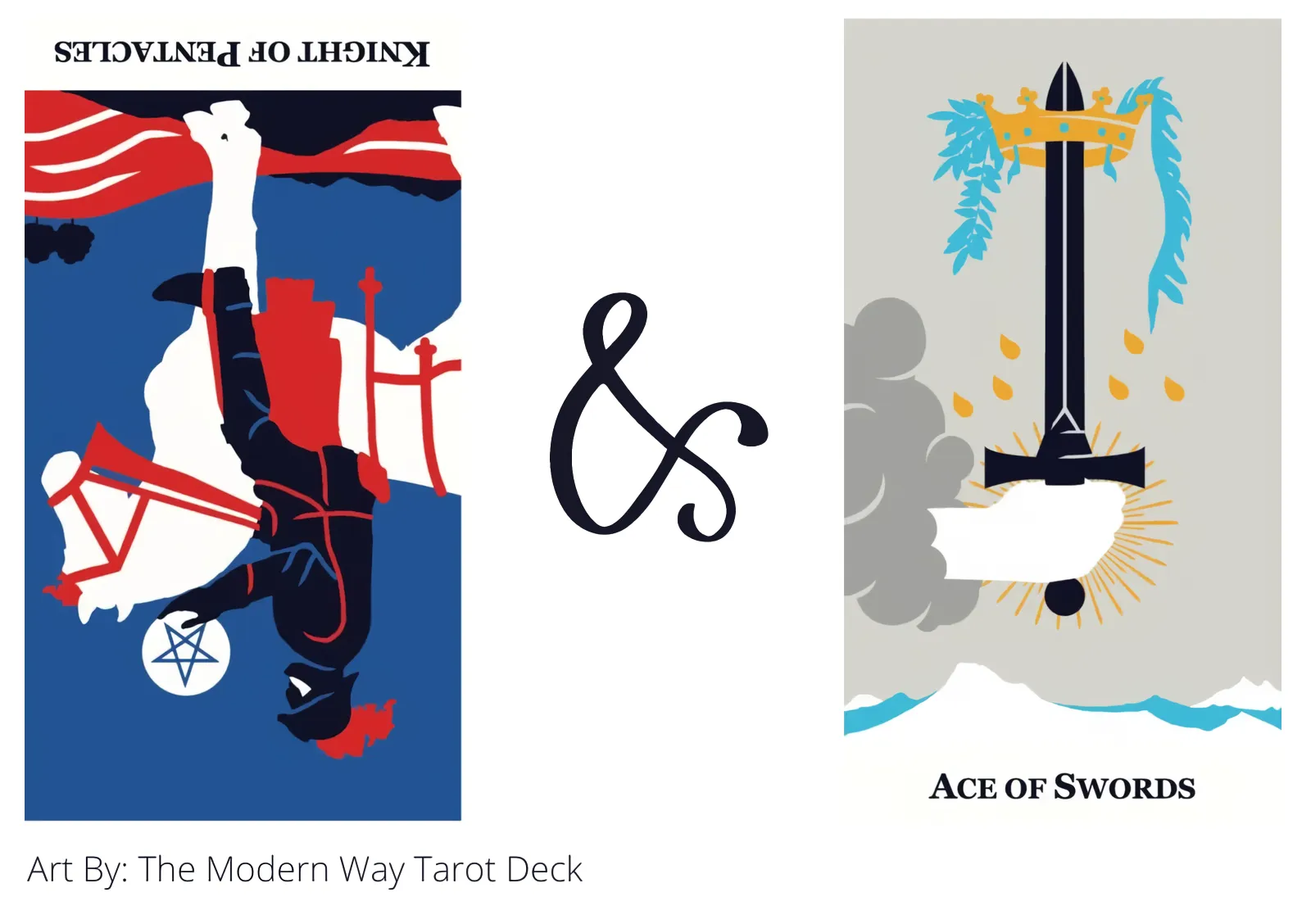 knight of pentacles reversed and ace of swords tarot cards together